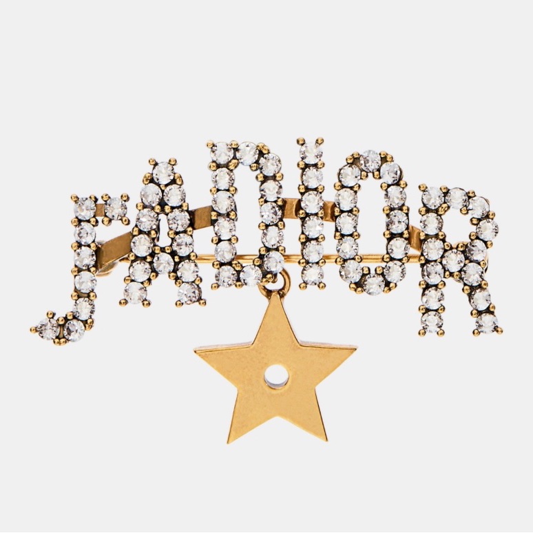 Dior J'adior Brooch Antique Gold-Finish Metal And White Crystals
